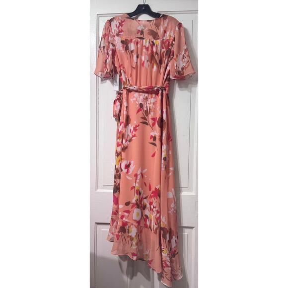NWT Premier Amour Peach Floral Asymmetrical Midi Dress Size 4 - Picture 6 of 11